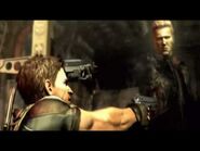 Wesker aiming his Samurai Edge at Chris' head