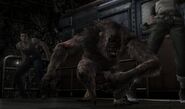 An Eliminator attacks Billy and Rebecca in Resident Evil 0.