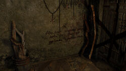 Resident Evil 4 remake - Hunter's Lodge writing on the wall 1