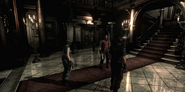 Jill, Barry and Wesker first enter the Spencer Mansion.