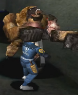 Leon fighting a Zombie Ape with a SPAS-12