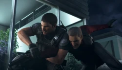 Redfield confrontando Arias no terraço de seu prédio em Nova Iorque.