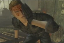 Wesker avec son visage brûlé par l'explosion.