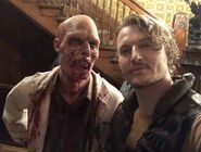 Chad Rook (Richard) and Matthew MacCallum (Turning Around Zombie) on set at the Scottish Rite.