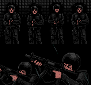 Umbrella soldiers aboard the submarine.