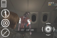 Leon shoots a zombie stuardess