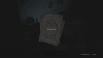 RE2 remake Claire's Memo file page1