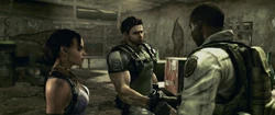 Redfield e Sheva se reúnem com Josh Stone no centro de Kijuju.