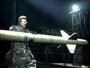 Wesker about to throw a missile.