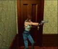 Jill, in her alternative costume, aiming the Python.