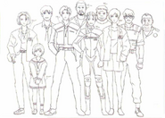 A second version of the cast image showcasing character heights instead of names from Resident Evil Archives.
