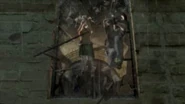 Leon and Ashley escape through the window