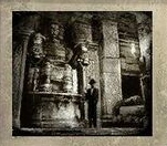 This photograph of a man in the labyrinth is a common decoration in the estate.