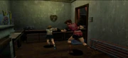 Sherry stops running by Claire Redfield and tries to struggle from her.