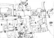 Early concept drawing of the City layout for RE3