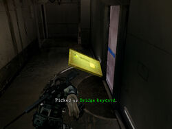 The Bridge Keycard can be obtain from the Duvalia body.