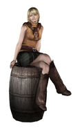 Ashley Graham sitting on a barrel