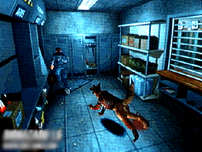 Leon rennt vor einem Zombie Schäferhund aus Biohazard 1.5 davon.