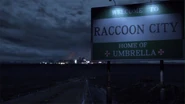 Raccoon City's welcome sign as seen in Resident Evil: The Darkside Chronicles