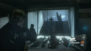 A group of zombies line the stairs and kill the passenger.