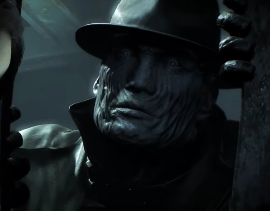 A close-up of T-103-00's face, taken from an in-game cutscene.