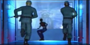 Two Security force soldiers chasing Claire in the Paris Laboratory.