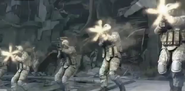 Marines firing at the mutated Curtis Miller in the Wilpharma building.