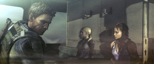 Chris, Jill e Sheva no helicóptero após matarem Wesker