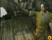 David King firing a handgun outside Al Lester’s cabin.