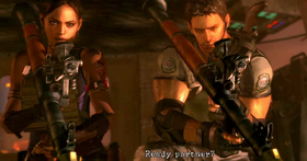 Chris y Sheva acabando con la vida de Wesker