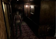 Rebecca's "Leather" costume in-game (front).
