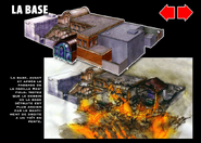 The base. The base, before and after the passing of the Redfield family. Take note that the drawing of the destroyed base is older because the building on the right has a sloping roof.