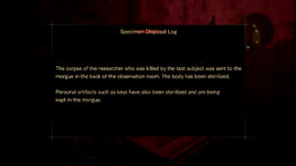 Specimen disposal log