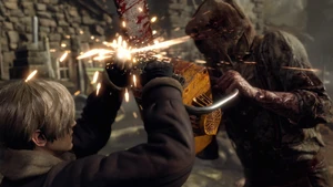 Leon parrying the 's attack.