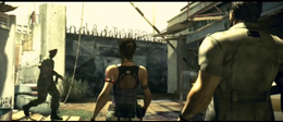 Sheva accompanies Chris Redfield to the Alpha group's location.