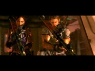 Chris and Sheva about to fire their RPG onto Wesker.