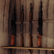 Two Rossmore 236 shotguns lying between Folsom Carbines in Dale's armory.