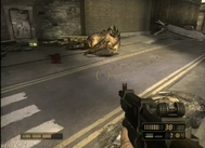 A player looking at a dead Howler.