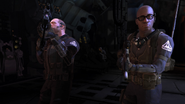 Echo Team's Commanding Officers guard the control room of a Chimeran Tower.