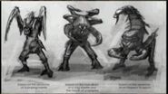 Early concept art showing a Chimera in the form of a praying mantis (left) and a scorpion (right).