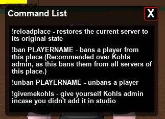 Roblox Admin Commands List (HD Admin & Kohl's)