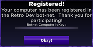 The message you would have gotten after using the code RetroNet