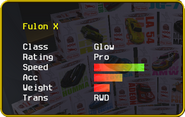 Fulon X's stats in the Car Selection Screen.