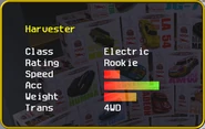 Harvester's stats in the Car Selection Screen.