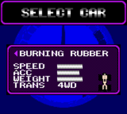 Burning Rubber in the select car menu