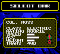 Car selection screen of the discontinued GBC port.