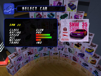 Car Selection Screen from Dreamcast version, with more 14 additional car boxes. This boxes stack have become an optional integration of RVGL in 2016.