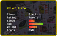 Volken Turbo's stats in the Car Selection Screen.