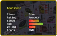 Aquasonic's stats in the Car Selection Screen.