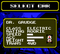 Dr. Grudge in the car selection menu of the discontinued GBC port.